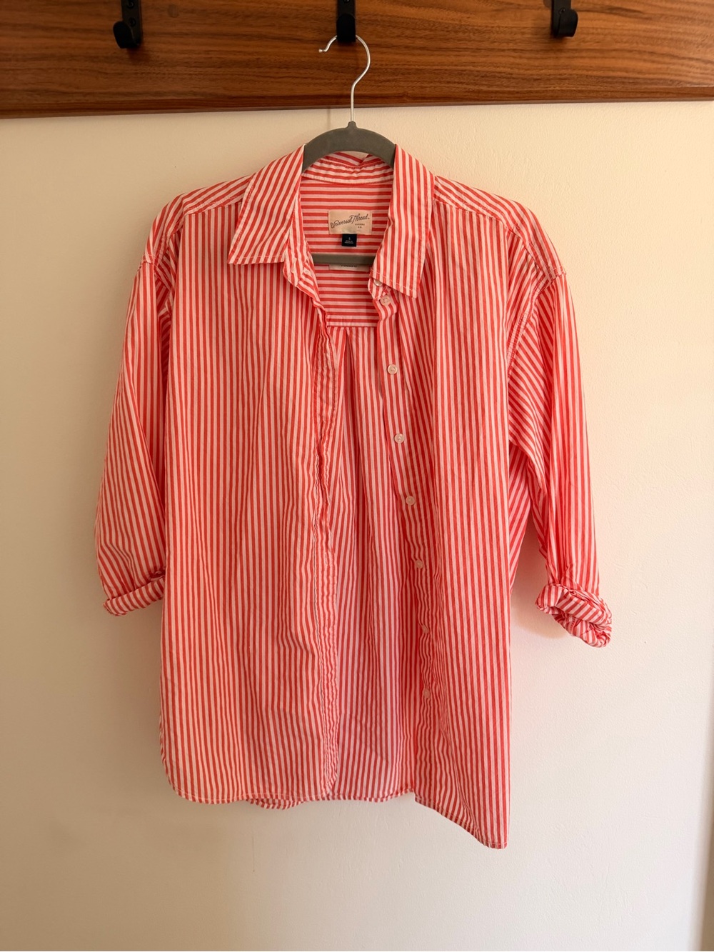Universal Thread Women's Coral and White Striped Button-Down Shirt